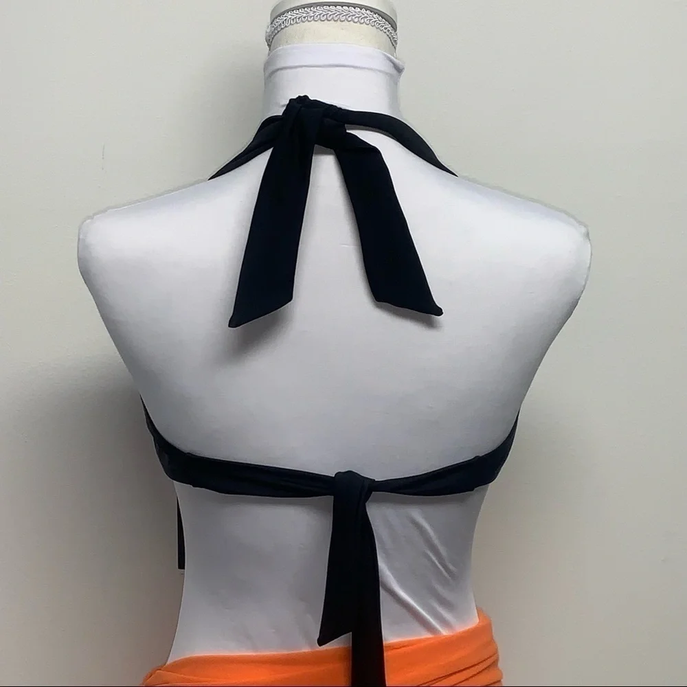 OCEAN BLUES Size S Black Ruched Halter Swim Top